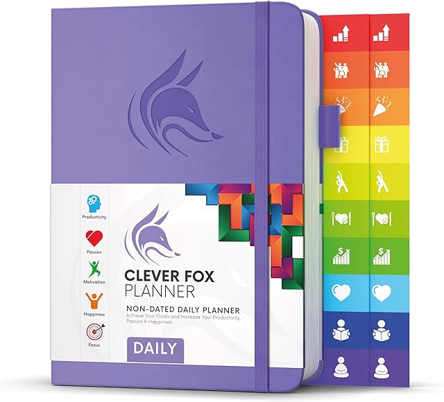 Clever Fox Planner Daily  Best Agenda & Daily Calendar to Boost Productivity & Hit Your Goals  Gratitude Journal Personal Daily Organizer  14.5x21cm, Lasts 6 Months, Undated, Lavender