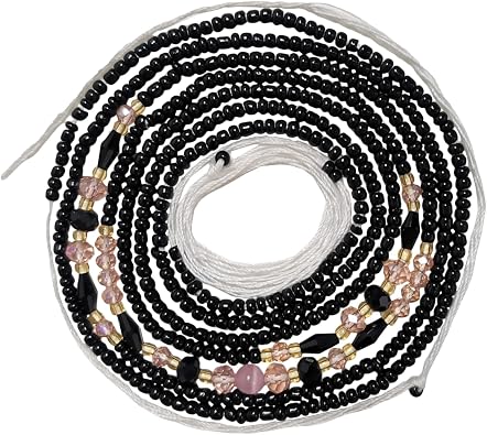 Teniinet 50 Handmade African Waist Beads for Women, Non-Stretching | Made from bright and colorful glass beads, Handcrafted from cotton thread, Waist Jewelry Body Accessories for WomenTie-on