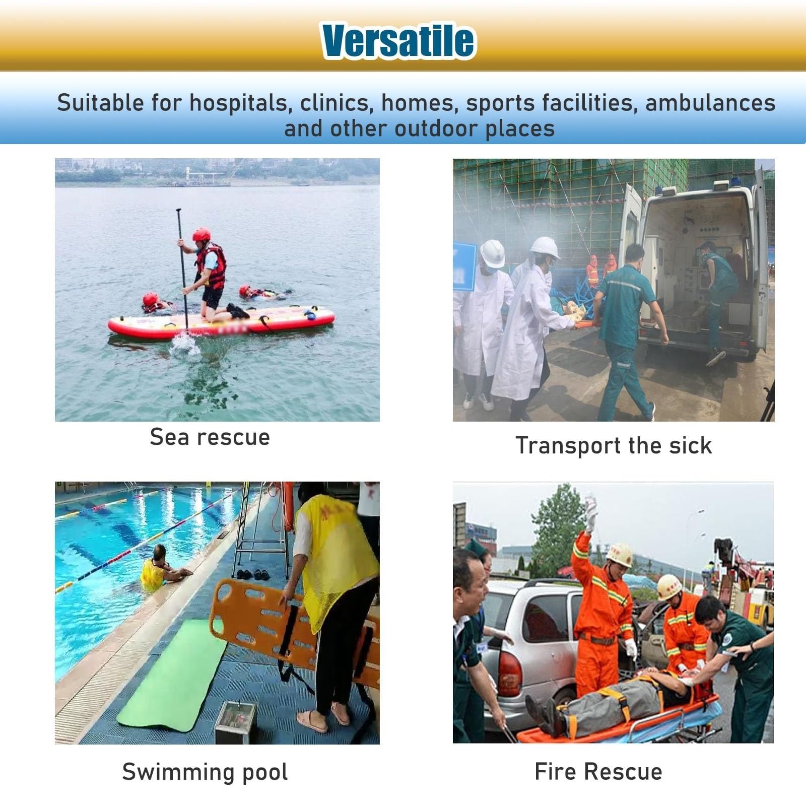 Tabla espinal flotante Ligera para rescate acuático, Kit de rescate compacto con Camilla y Tabla de espalda, para emergencias en Playa, Piscina o río, con inmovil, Orange