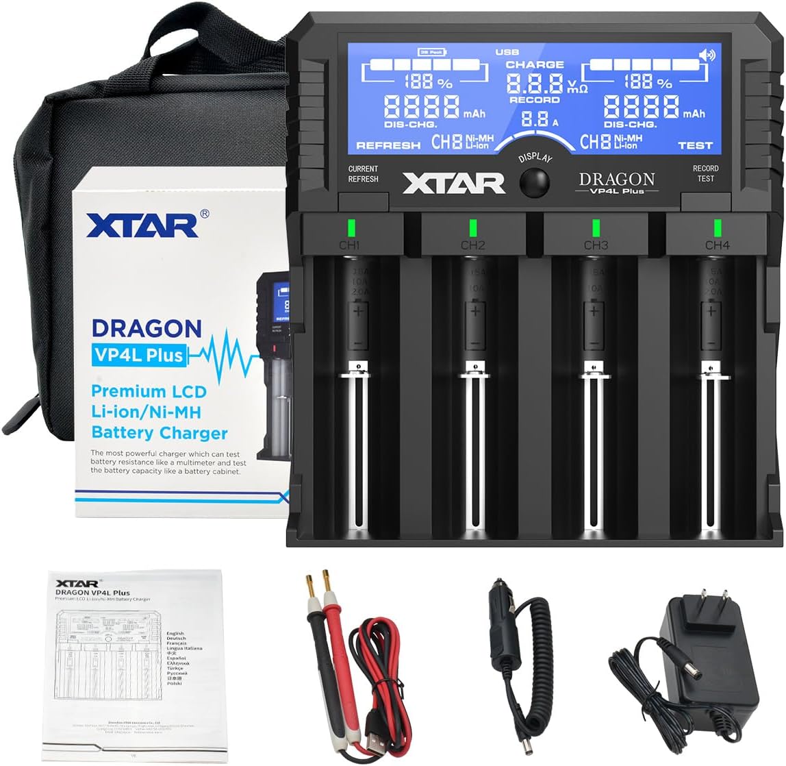 XTAR Dragon VP4L Plus Charger and included accessories