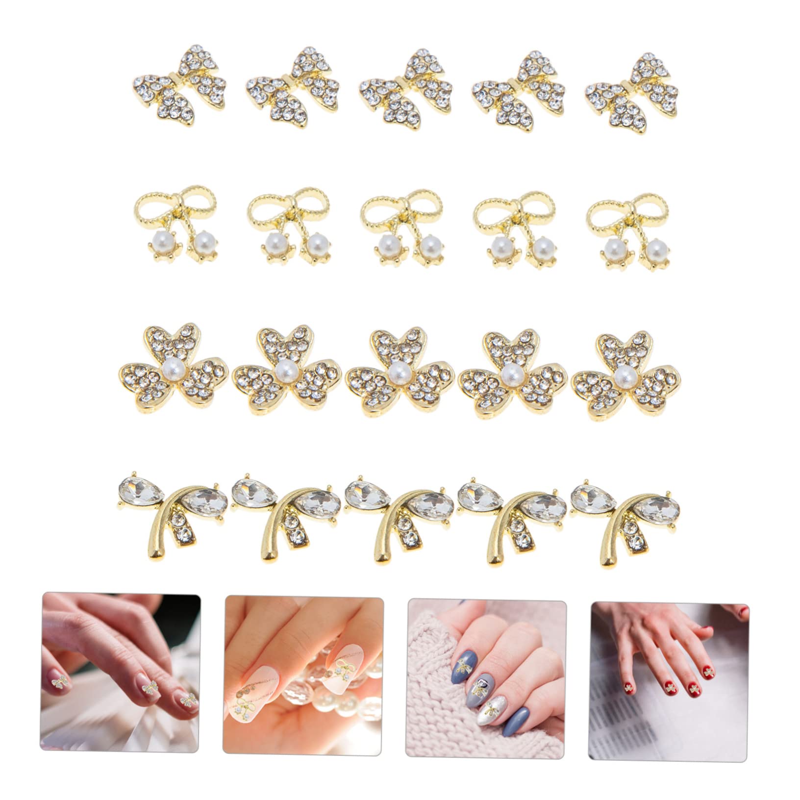 Mikinona 20Pcs Rhinestone Pearl Bow Nail Charms Nail Decorations for Elegant Manicure Stylish Nail Art Accessories for Themed Parties Birthdays and Special Occasions