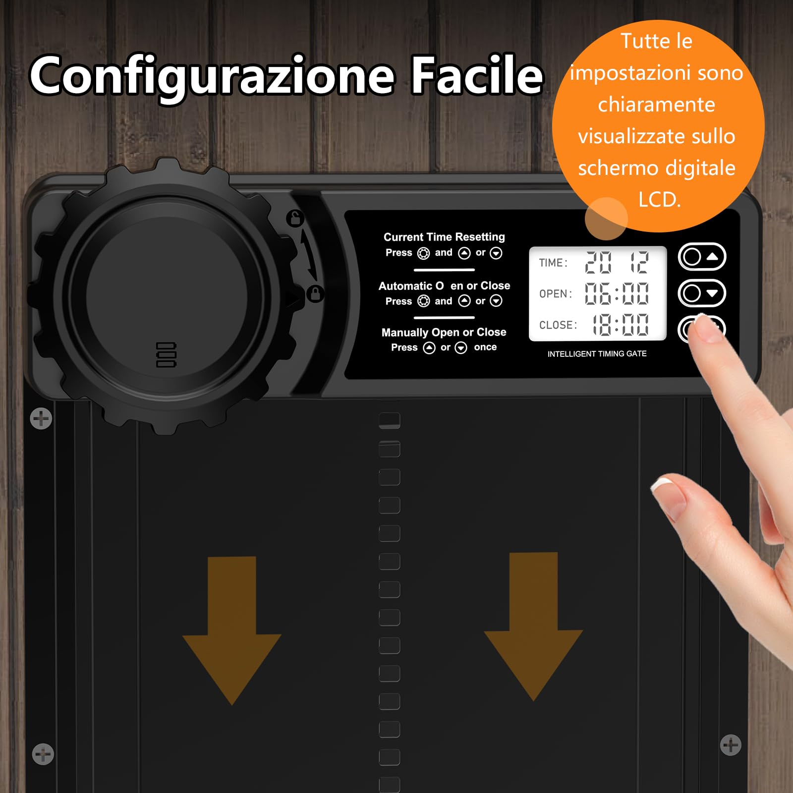 CHAMUTY Porta Automatica per Pollaio con Display, Porta Automatica Pollaio Alluminio, Timer di Ritardata Serale e Mattutina, Porta Pollaio Automatica, Nero