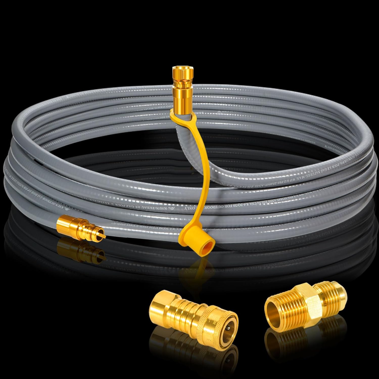 24FT ID Natural Gas Hose, Low Pressure LPG Hose with 3/8 Female Pipe Thread x 3/8 Male Flare Conversion Kit compatible Patio Heater、Generator、Weber Gas Grill and More Natural Gas Appliance