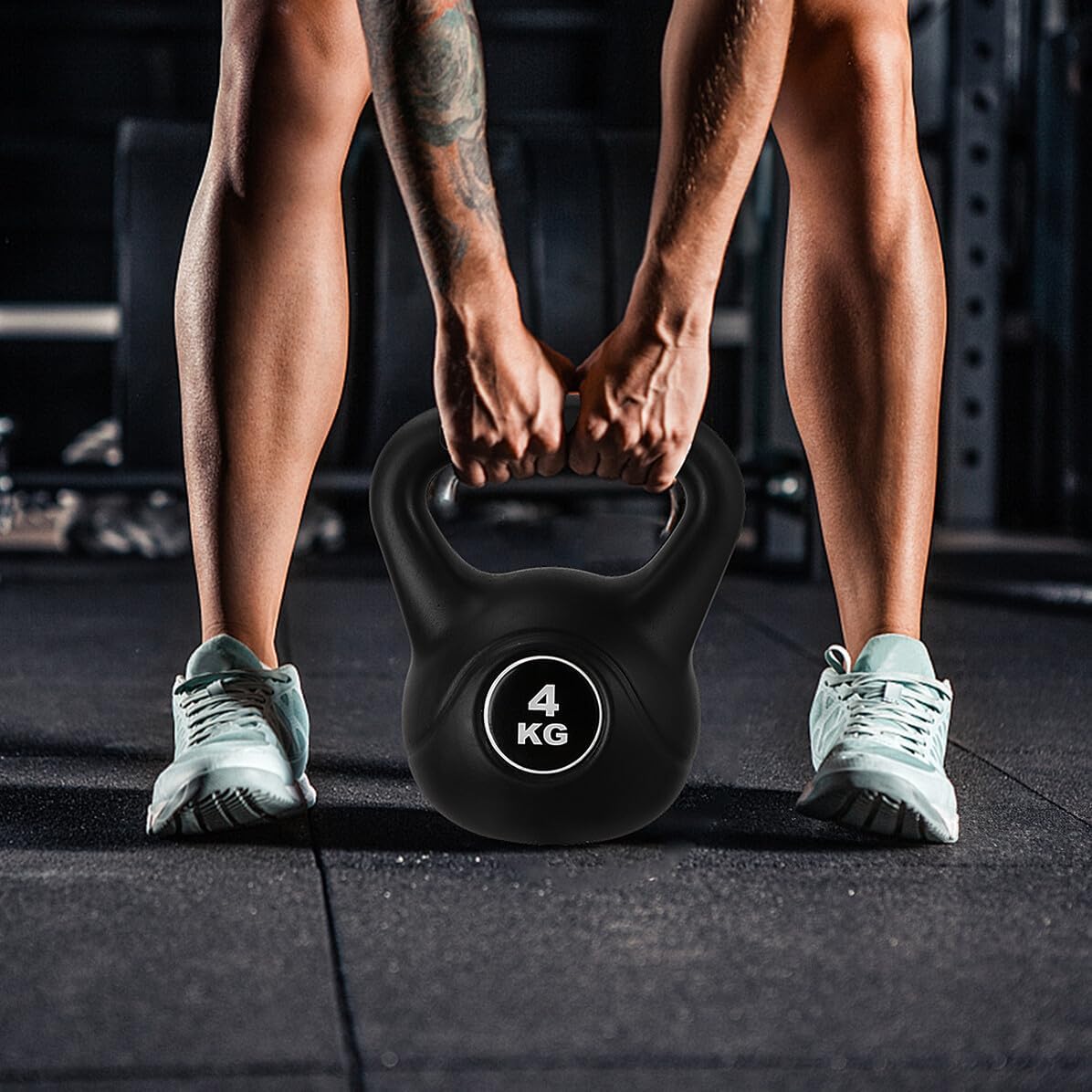 Luxshiny Black Plastic Kettlebell Weight with Anti-slip PVC Handle for Strength Training Home Workout Fitness Pot Bell for Muscle Endurance and Fat Burning Exercises
