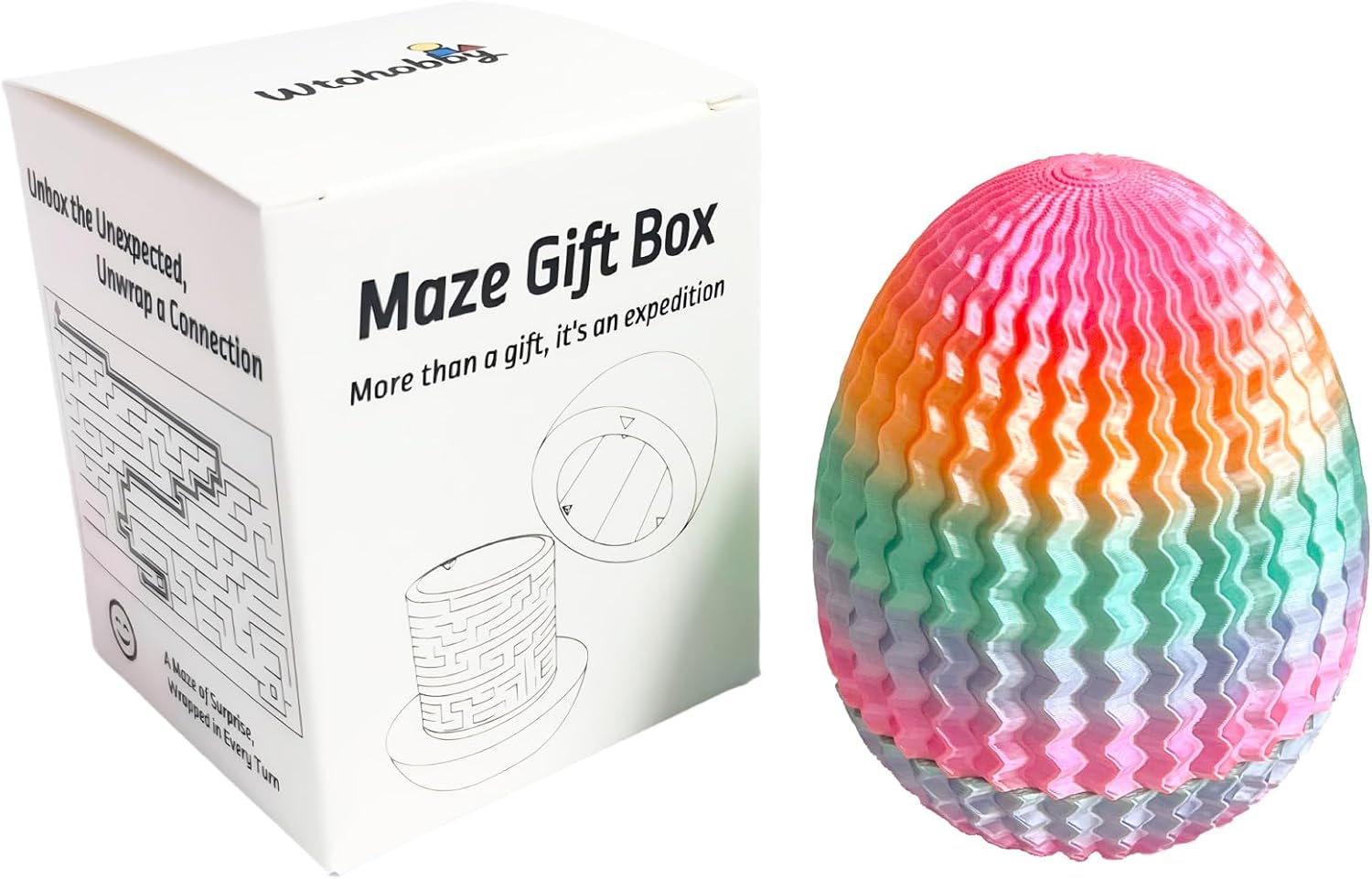 Mystery Egg Maze Puzzle Box - Reusable 3D Printed Brain Teaser with Hidden Compartment for Cash & Treasures, for Birthday, Christmas, Halloween and Easter for Kids & Adults (White/Luminous Blue)