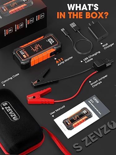 Miniatura 7 de S ZEVZO Arrancador de salto A11, batería de coche mejorada de 5000 A portátil (motores de gas de 10.0 L y diésel de 7.0L) con amplificador de litio