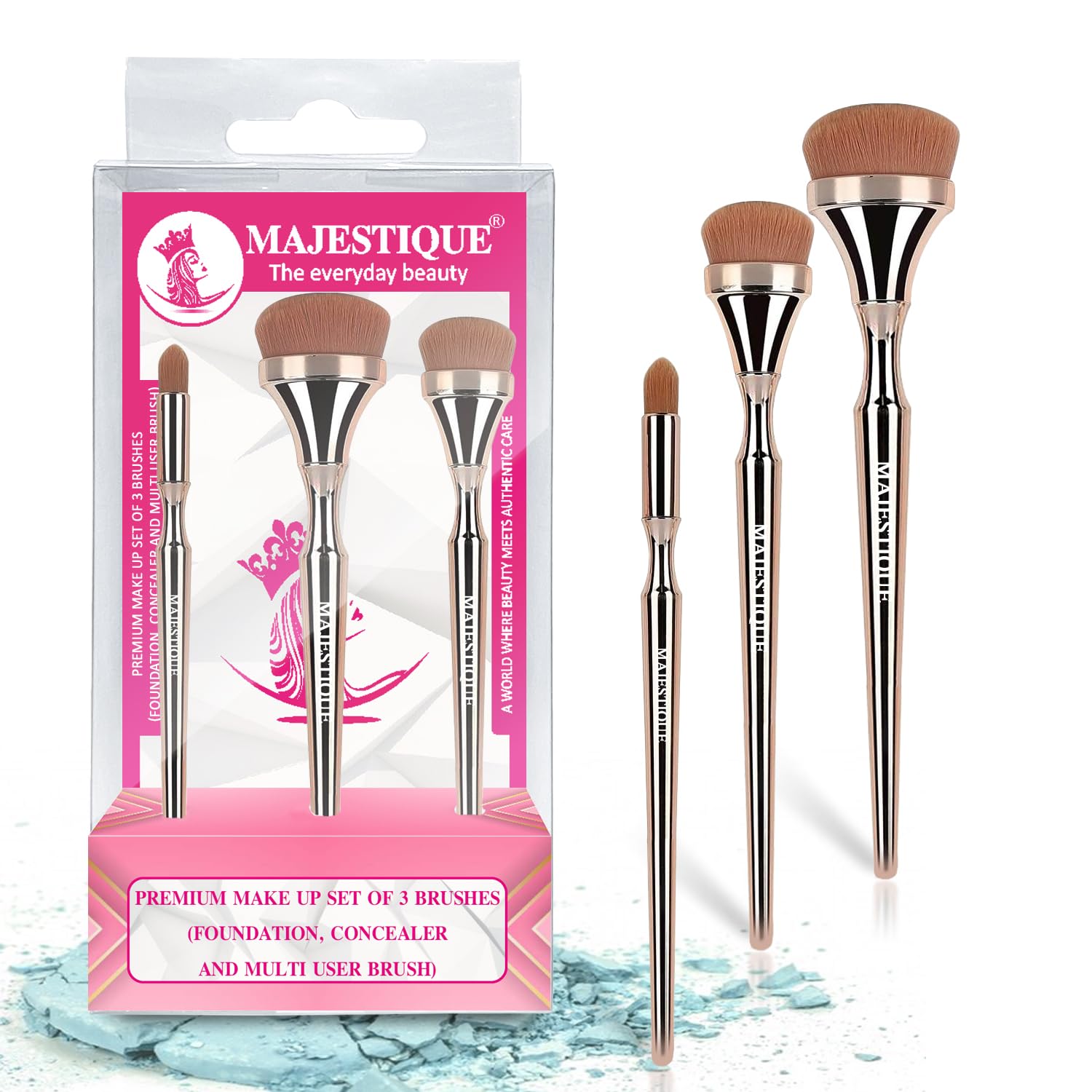 Majestique Foundation, Concealer and Multi-Use Brush | Professional Makeup Brush Set | Soft, Silky, Synthetic Brushes for Face, Cheek and Eye Makeups | Luminous HD Brushes - 3Pcs-picture-40