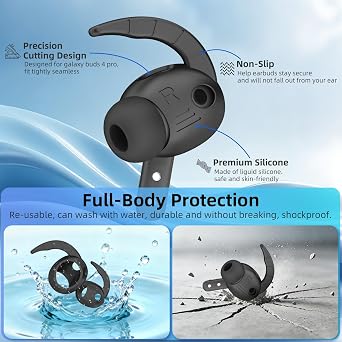 Galaxy Buds 4 Proイヤーフックカバー2026年用、快適フィット | スポーツ紛失防止 | ソフトシリコン 滑り止めイヤーチップカバー Samsung Buds 4 Proイヤーパッド対応 ブラック
