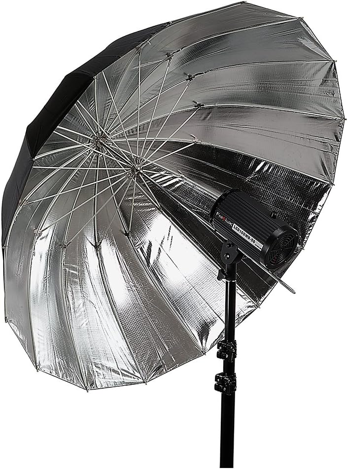 Fotodiox Pro 40in DEEP Parabolic Silver Reflective Umbrella - 16-Rib Black/Silver Photographic Deep Umbrella