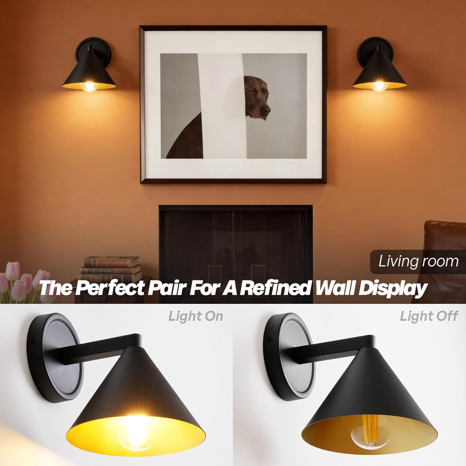 Rustic Industrial Wall Lamps,Indoor Modern Metal Wall Sconces,Hardwired Black and Gold Wall Light Fixture for Hallway,Stairway,Living Room,Bedroom, Bathroom