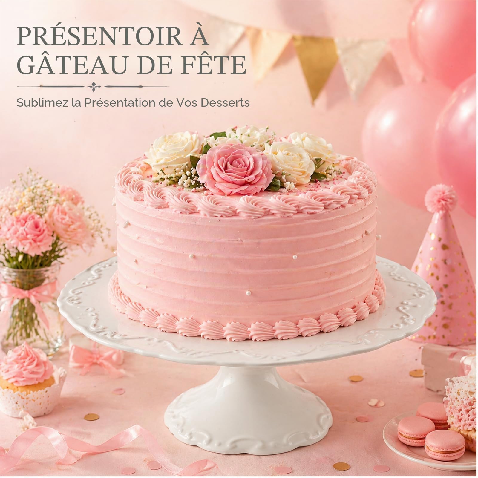 Support Gâteau En Porcelaine Blanche, 30 Cm (12 Pouces), 1 Pièce Élégante Européenne Avec Pied Haut, Résistant au Lave-Vaisselle, Adapté Aux Gâteaux Jusqu'à 25 Cm