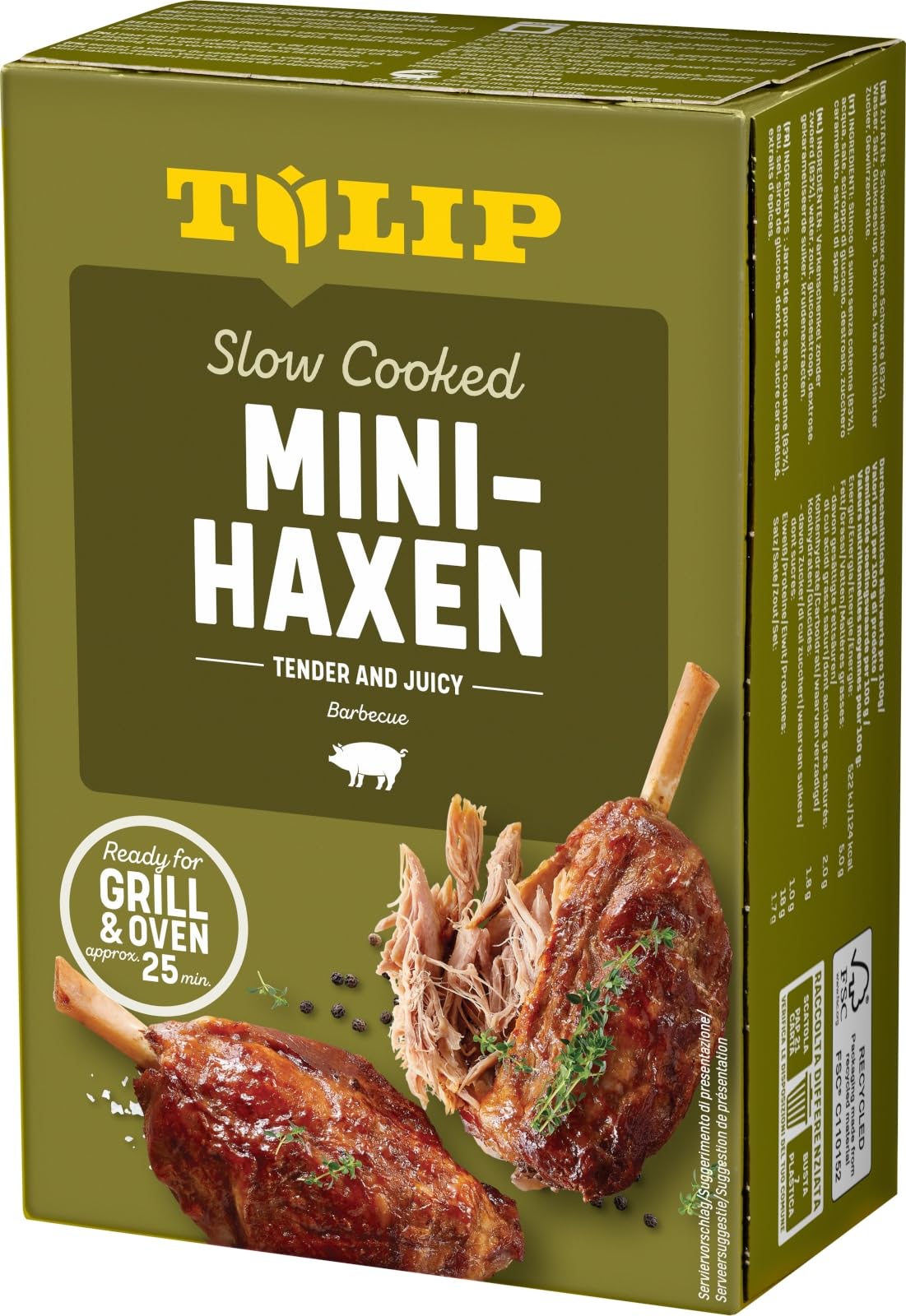 8x TULIP 500 g Mini-Haxe | Nach Slow Cooked Prinzip vorgegart | Vakuumverpackt | einfach im Backofen oder auf dem Grill zubereiten | in ca. 20-25 Minuten fertig | Schweinshaxe ohne Kühlung