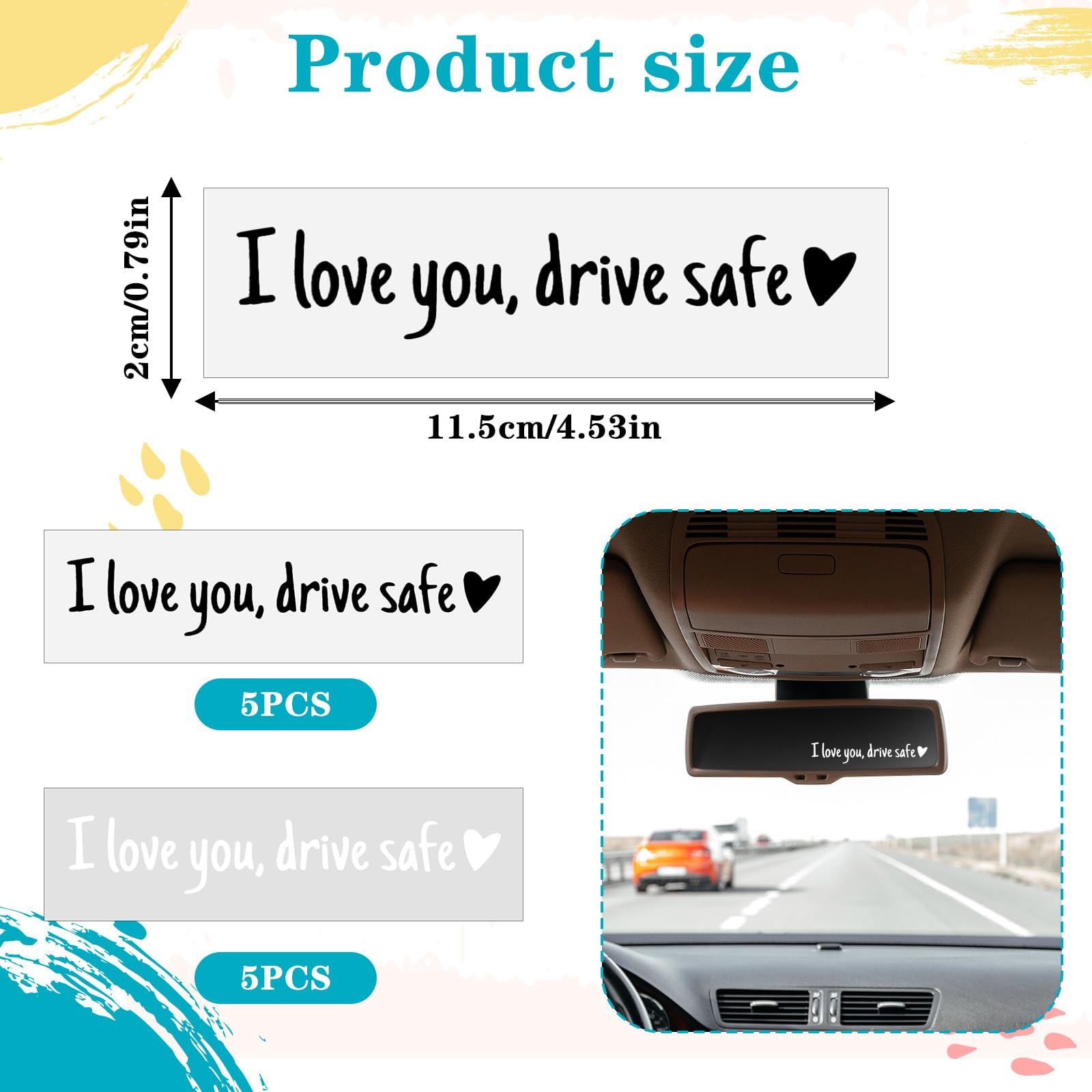 10Pcs I Love You Drive Safe Mirror Sticker, I Love You Drive Safe Car Decals Rear View Mirrors Sticker Cute Car Decals for Women Rear View Mirrors Safety Reminder Gift (Black and White) — view 7