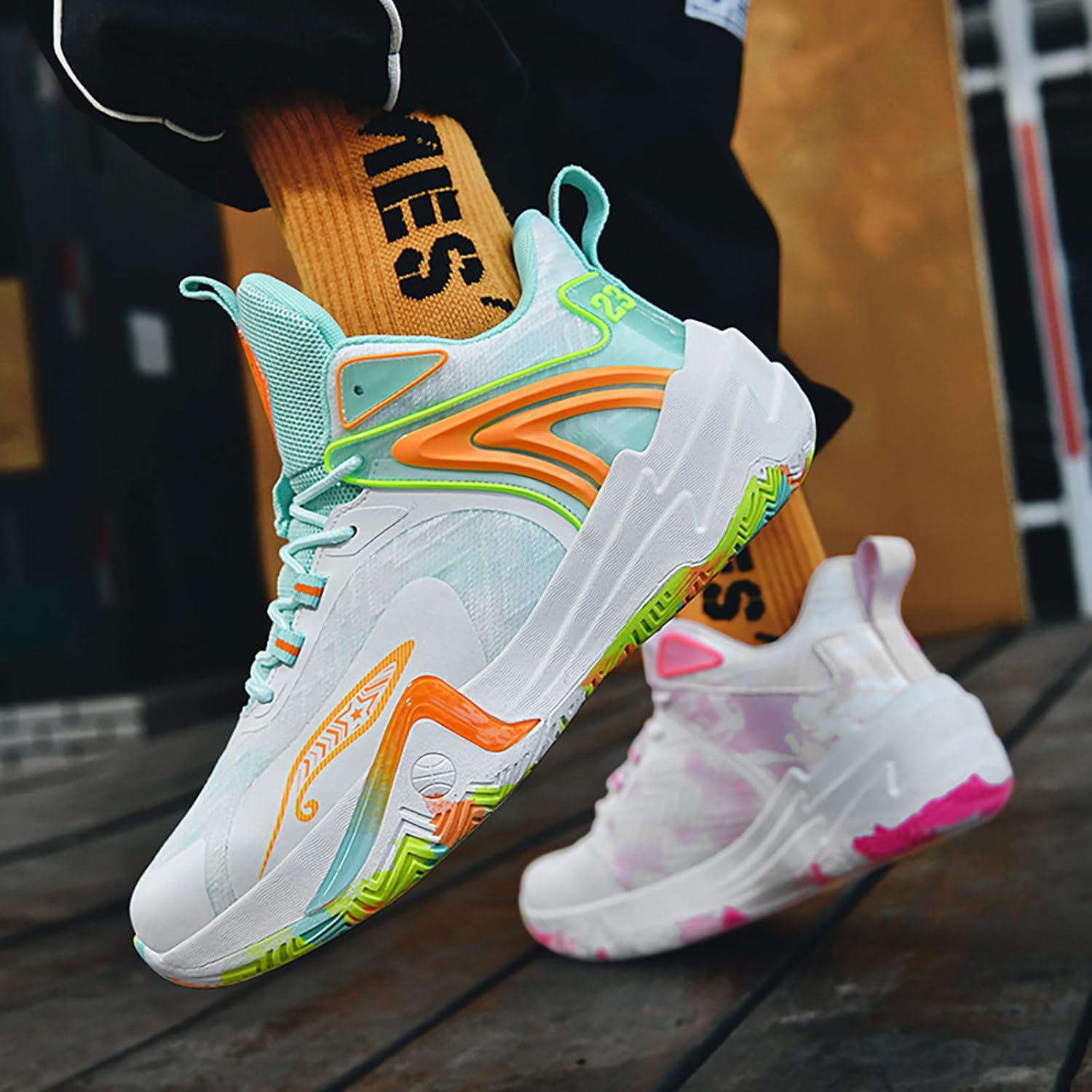 Big Kids Basketball Shoes for Boys and Girls - Comfortable Durable Sneakers, Non-Slip Traction & Vibrant Colors for Sports Training, Indoor/Outdoor Games