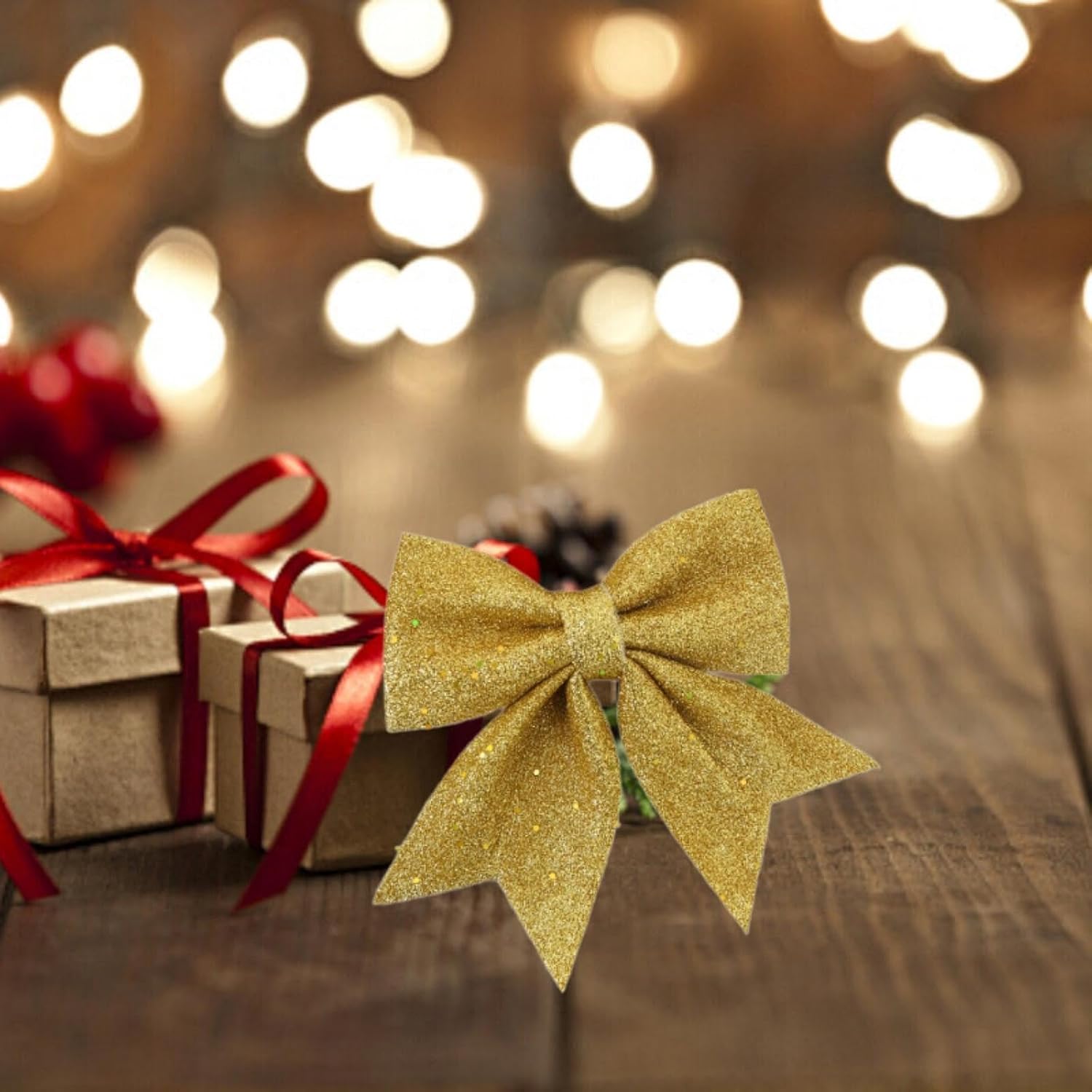 High Heel Christmas Bow Decoration Gold Wreath Bow Sequin Bow Tie Xmas Tree Topper Bowknot Ornament for Wreaths Gift Present Garlands High Heel