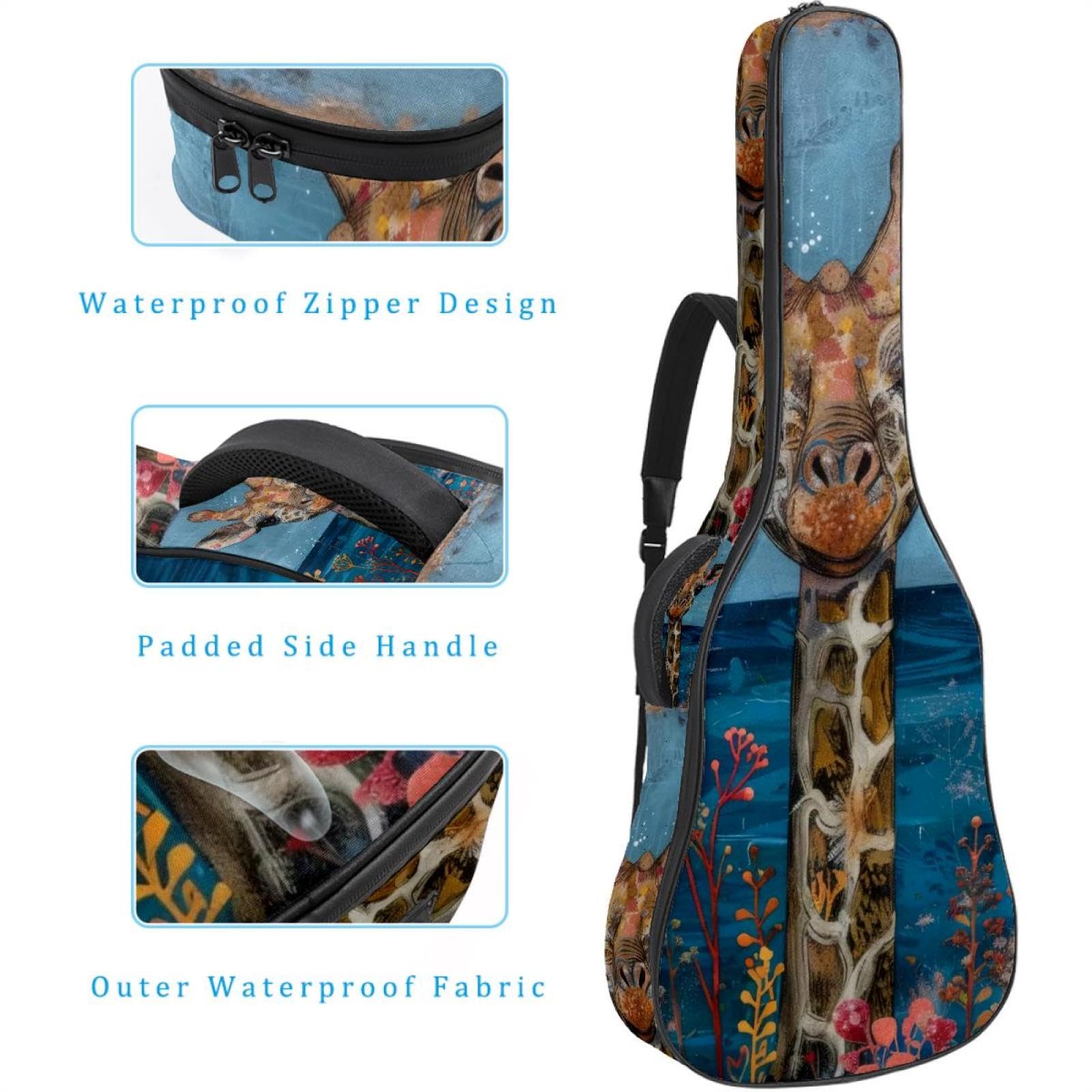 Akustikgitarrentasche mit Blumenmuster, dick gepolstert, wasserdicht, für 101,6 cm, 104,7 cm, 106,7 cm, Mehrfarbig 06, 42.9x16.9x4.7 in, Lässiger Tagesrucksack