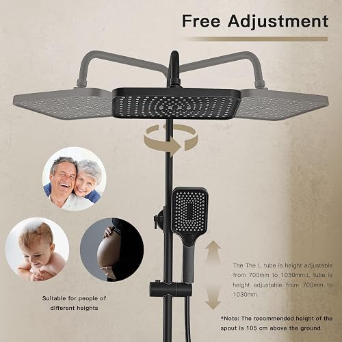 Colonna Doccia Nero Titanio Con Testa Quadrata DEWINNER - Display a LED-Colonna Doccia 4 Modalità e Altezza Regolabile - Testa, Getto, Rubinetto e Soffione Doccia - 3
