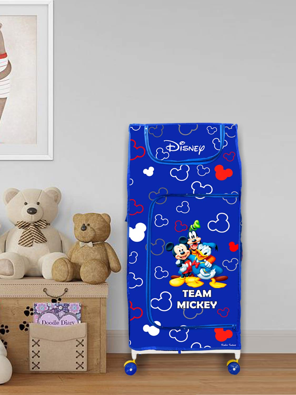 Kuber Industries Disney Team Mickey Print Multipurpose Plastic Foldable Toy Box/Wardrobe Storage Almirah for Kids with 4 Shelves (Royal Blue)- KUBMART02303