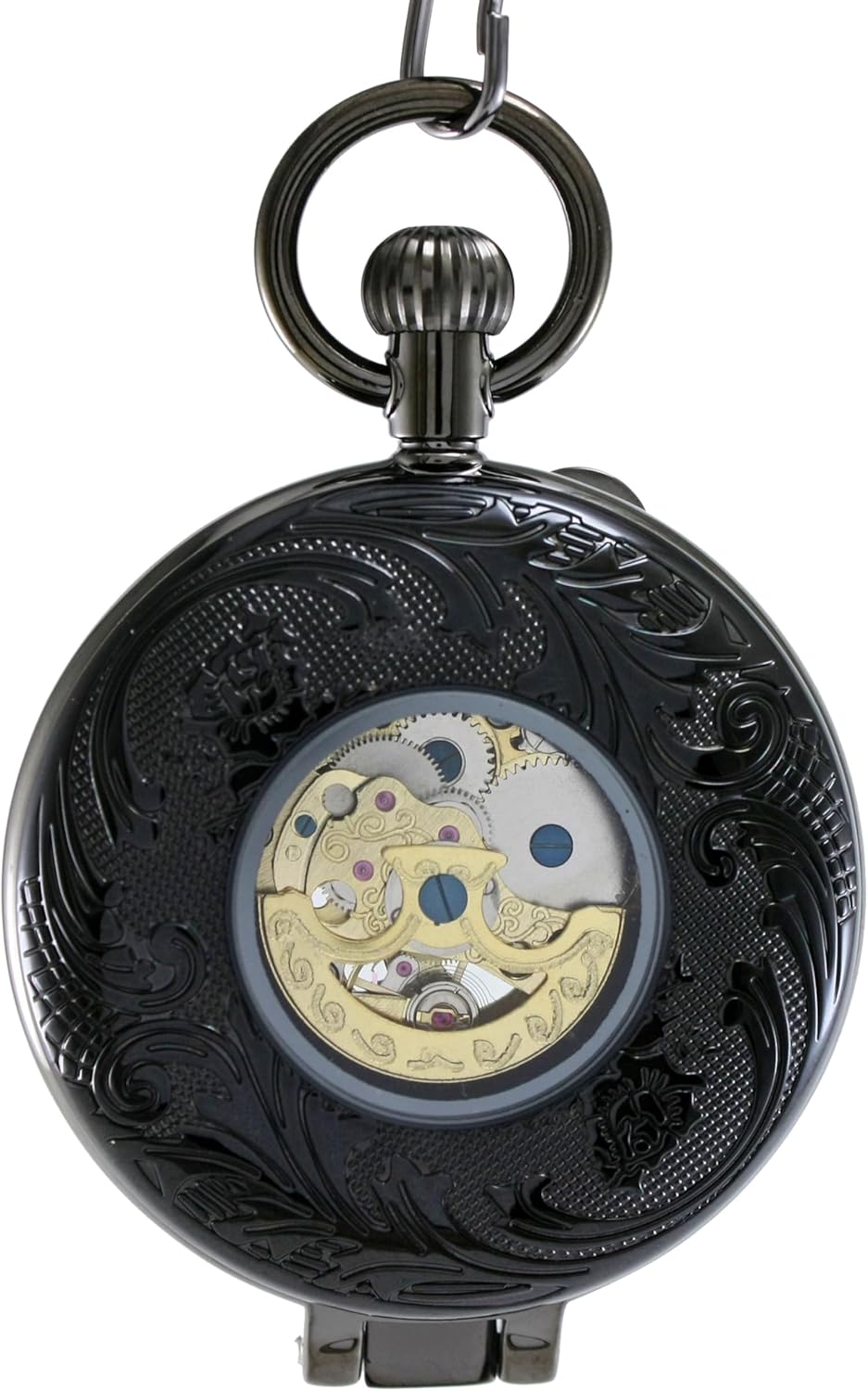 OGLE Waterproof Silver Magnifier Luminous Chain Fob Self Winding Automatic Skeleton Half Hunters Mechanical Pocket Watch