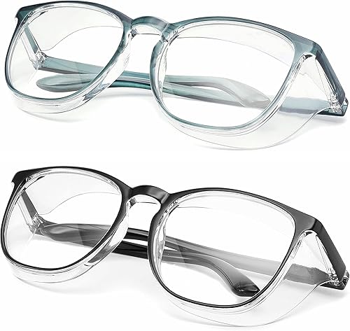 Gafas de seguridad antivaho con bloqueo de luz azul, antipolvo, protección UV, para hombres y mujeres (paquete de 2 unidades (azul nuevo + negro))