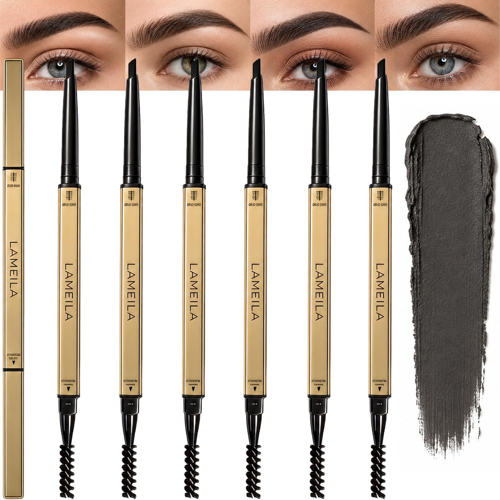 6 Pcs Double-end Eyebrow Pencil Set with Spoolie (#01 Natural Black)