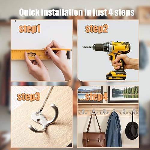 Miniatura 4 de Ganchos de pared para colgar  Paquete de 25 ganchos plateados de doble punta para montar en la pared  Ideal para sala de estar, dormitorio, cocina,