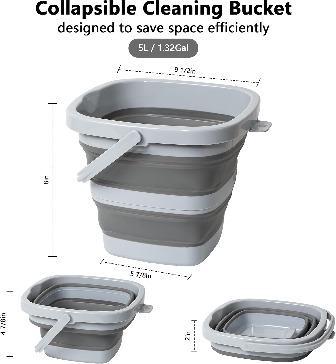 Collapsible Bucket, 1.32 Gallon 5L Small Mop Bucket for Cleaning, Car Washing, Portable Tub for Camping, RV, Beach, Sand, Fishing, Garden, Space Saving Plastic Water Basin Ice Buckets