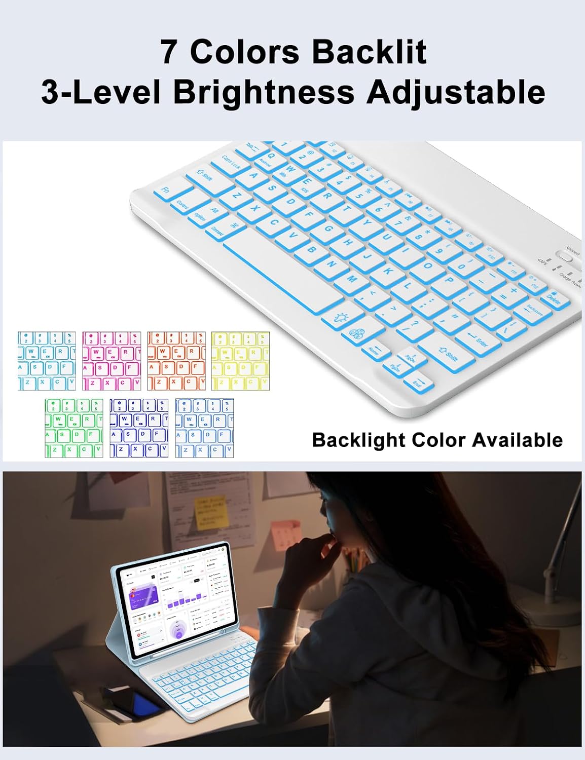 Keyboard Case for Samsung Galaxy Tab S11 11inch 2025, Detachable Backlit Keyboard for Galaxy Tablet S11 Cover with Pen Holder, 7-Color Backlight Keypad Case for Samsung Tab 11'' SM-X730/X736B, Blue