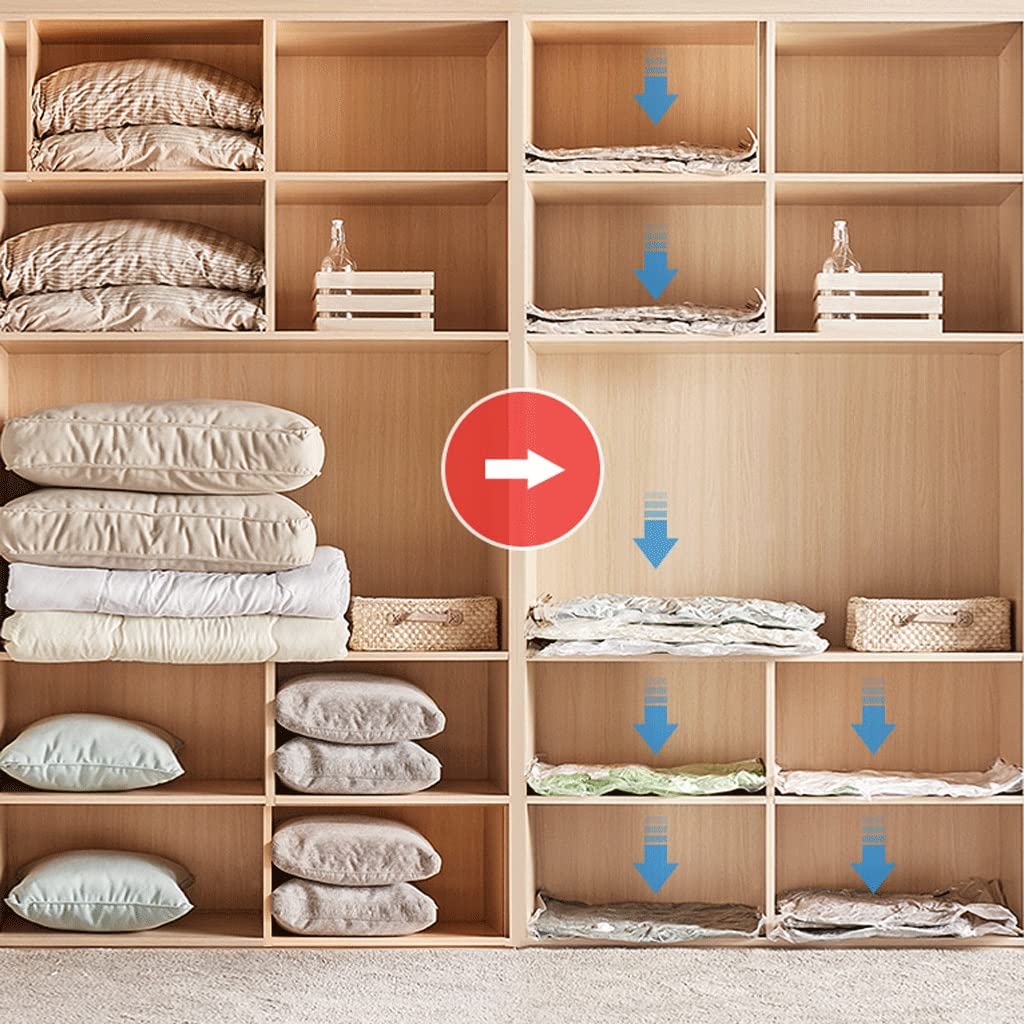 Sacchetti salvaspazio Sacchetti sottovuoto per la conservazione dei Vestiti 80% in più Sacchetti di stoccaggio a Compressione con Pompa elettrica Sottovuoto a Doppia Tenuta (Confezione da 6 Pompa