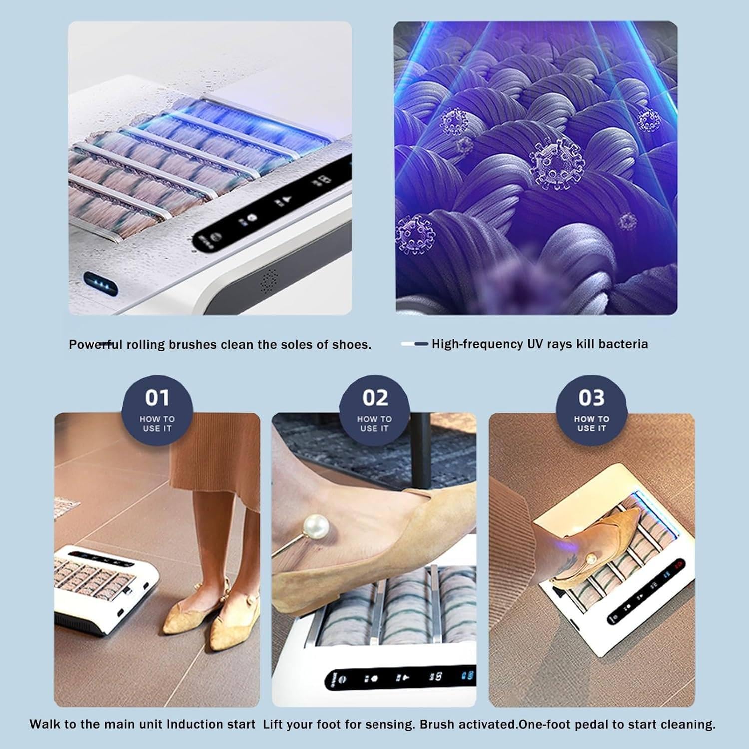 Máquina automática de limpieza de zapatos, pulidora de suela recargable con inducción de 260 rpm, perfecta para hoteles y entradas, solución eficiente para el cuidado de zapatos