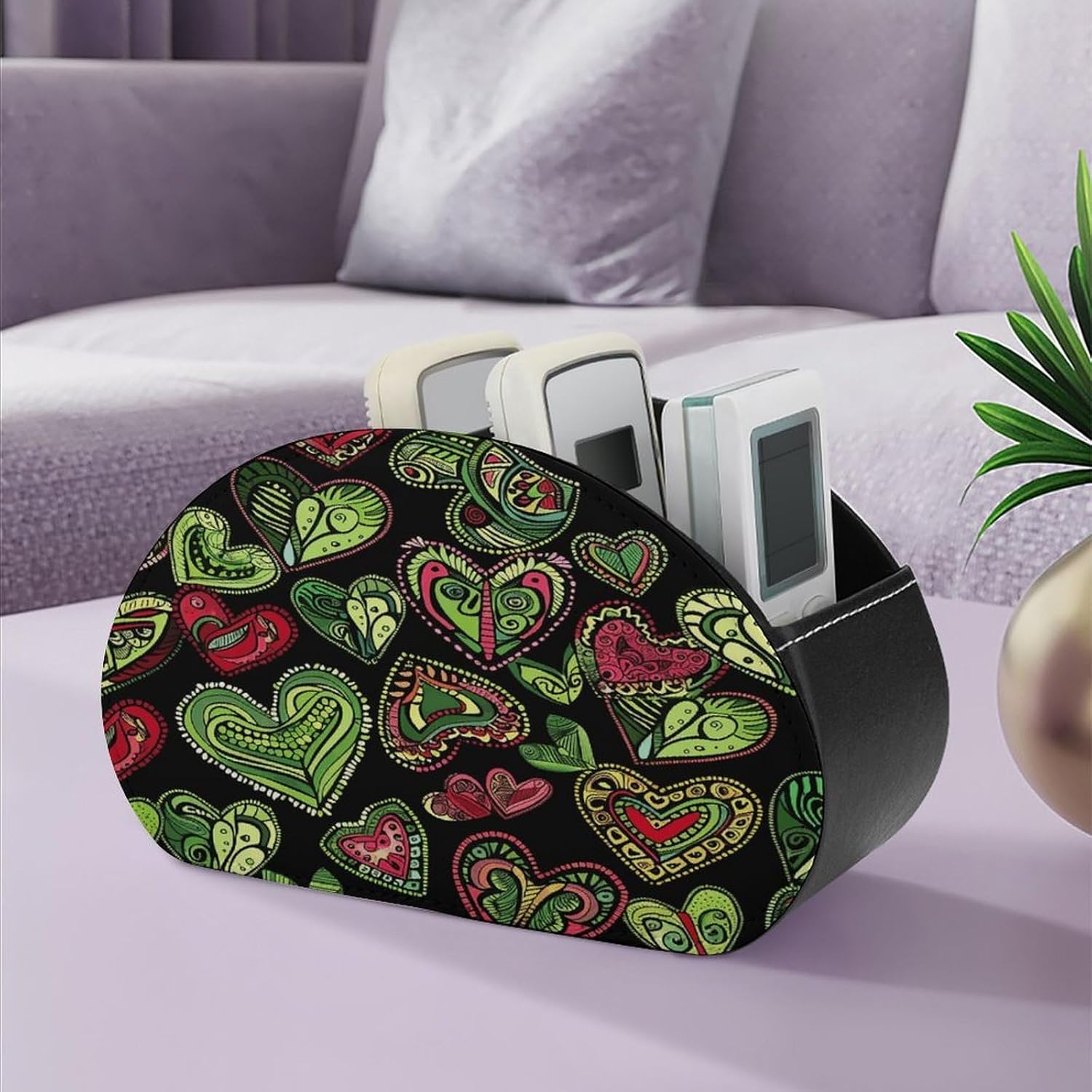 Green Heart PU Leather Remote Control Holder with 5 Compartments image 5
