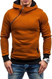 OULIWANGLUO Men's Fashion Inclined Zipper Hooded Pullover Hip Hop Long Length Zipper Hooded Slim Inclined Zipper Leisure Hoodie