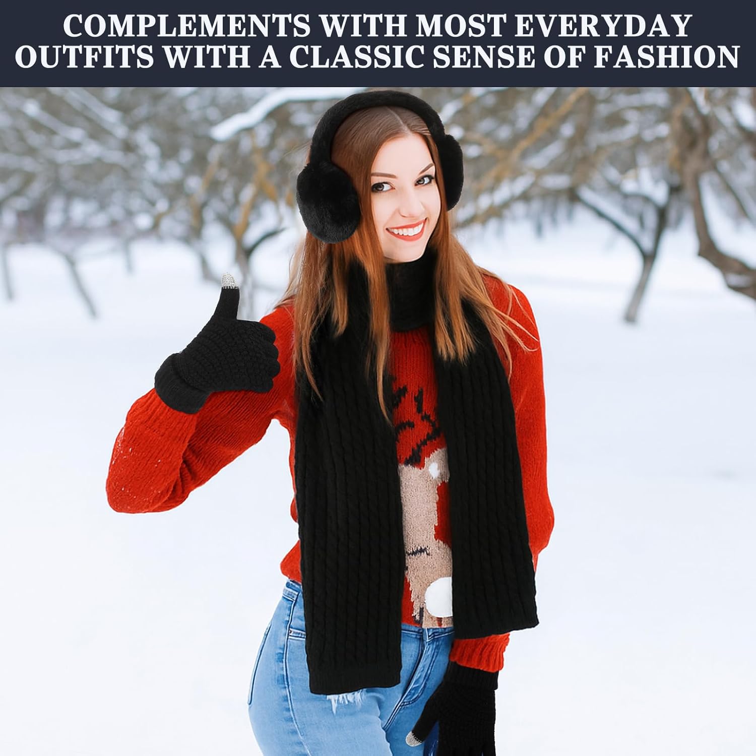 Suhine 8 Pcs Women Hat Scarf Gloves and Earmuff Set Winter Knit Beanie Pompom Hat Warm Touch Screen Gloves for Men Adult