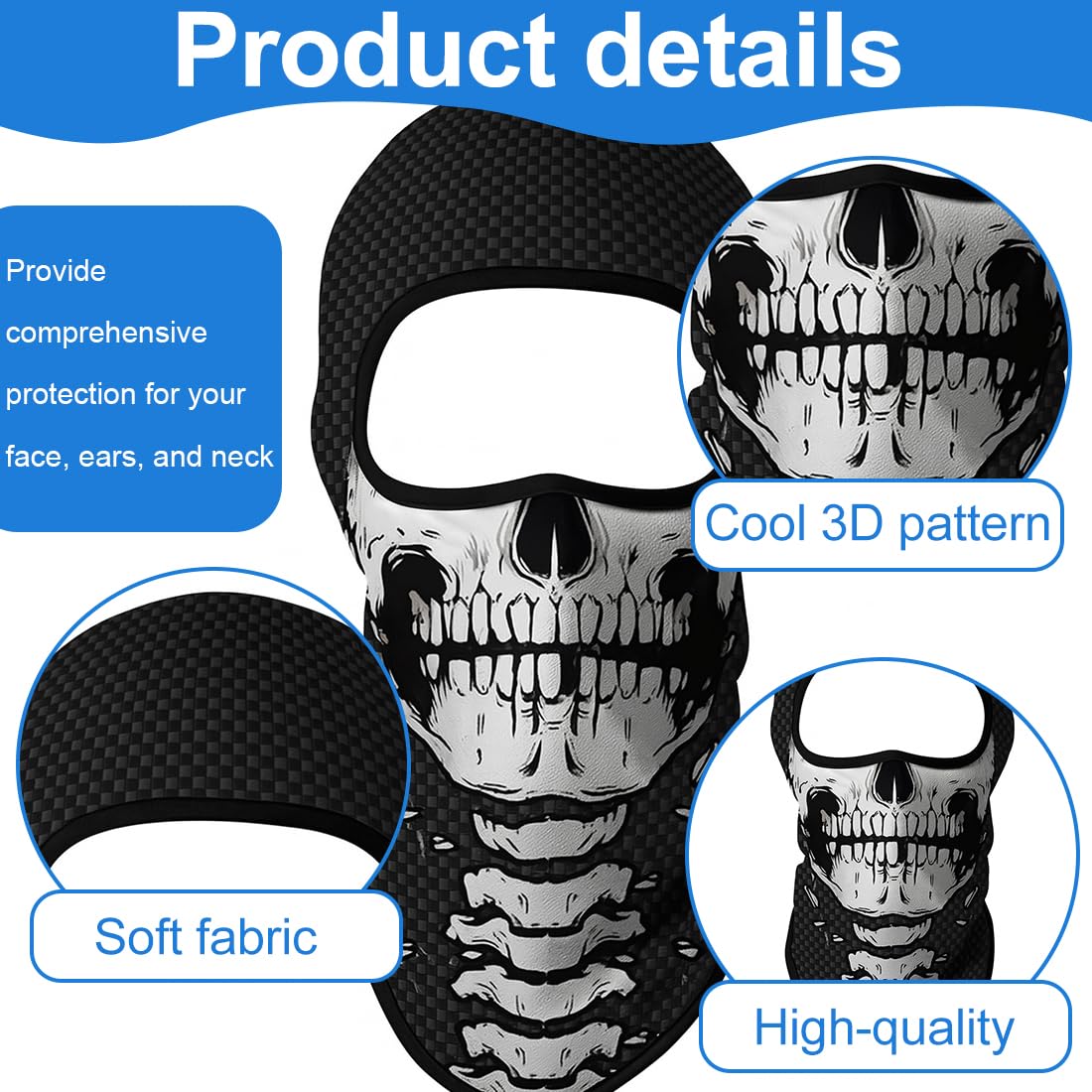 1 Pezzo Forma del Teschio Cappuccio di Protezione Solare, Divertente Maschera faccia da clown, protettore UV, Adatto Per Motociclismo,Uomini e Donne Unisex,Regali Uomo