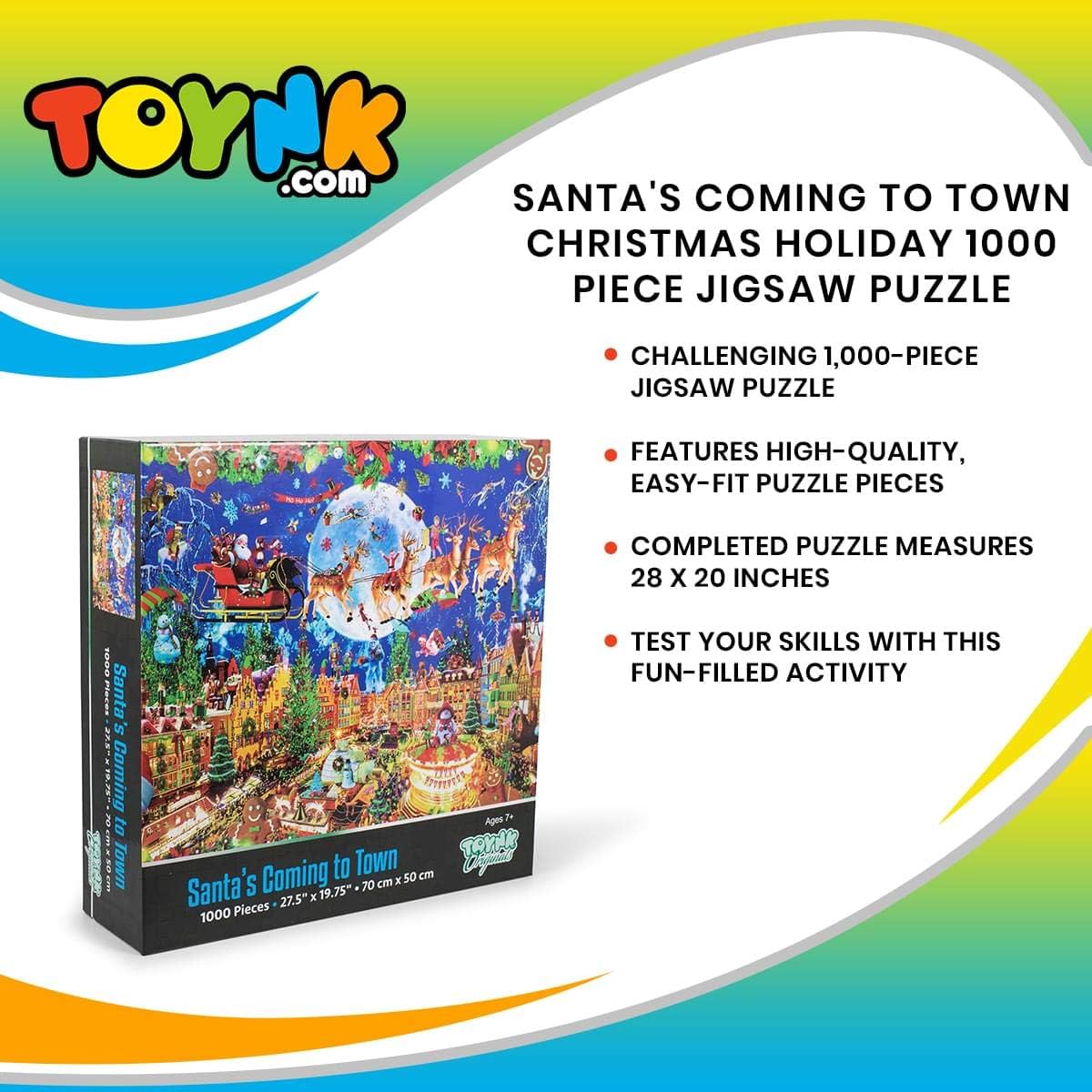 Santa's Coming to Town Holiday Christmas Puzzle | Difficult 1000 Piece Jigsaw Puzzle for Adults and Kids | Interactive Brain Teaser for Game Night | 28 x 20 Inches