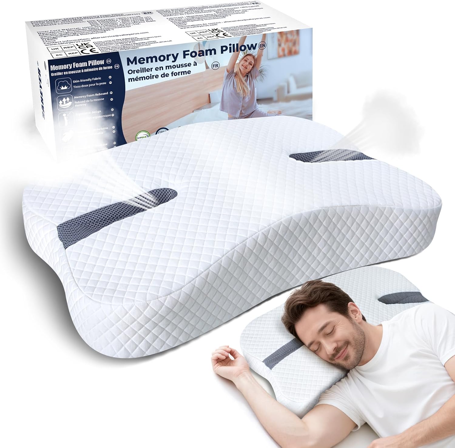SAHEYER Anti-Snoring Pillow for Side Sleepers, Stop Snore Aid with Memory Foam, Orthopedic Pillow for Sleeper, Snoring Solution and Remedy, Anti-Snore Devices, Grey