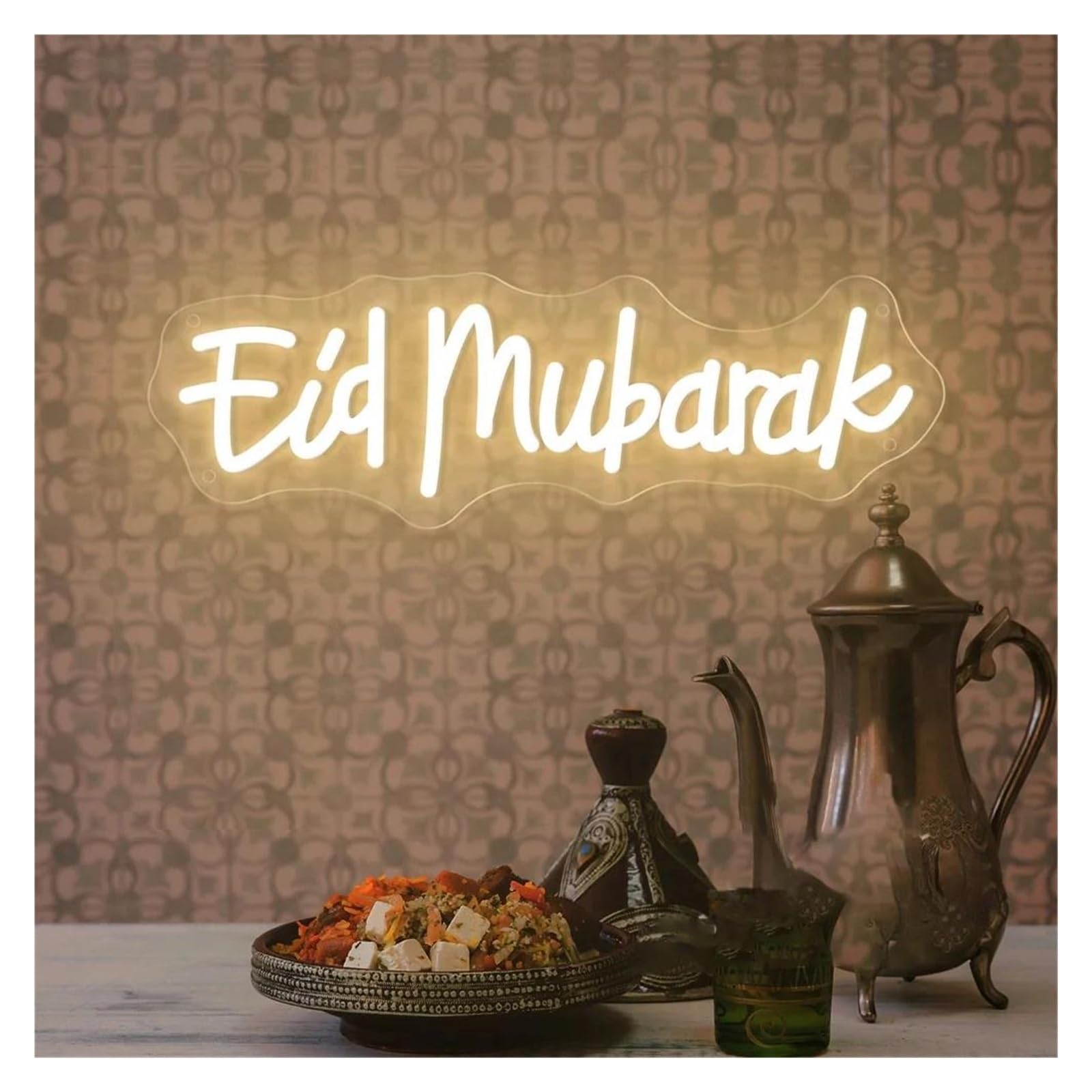 LEMST Signs Lamp 2025 Ramadan Neon Sign Eid Mubarak Lights USB Powered Ramadan Decorations Party Room Wall(B)