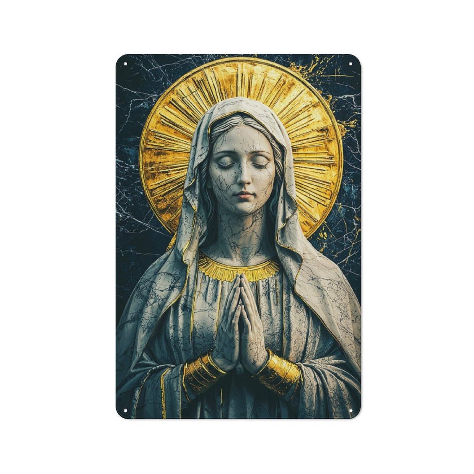 Junmoney Virgin Mary Statue Rustic Tin Wall Plaque 30X20cm For Garage Or Workshop, For Home Interiors, Feature Walls And Decorative Displays