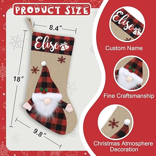 Miniatura 5 de Dreamdecor Medias de Navidad personalizadas con nombre, calcetín de Navidad de 18 pulgadas, ciervo, gnomo, Papá Noel, muñeco de nieve, arpillera, a