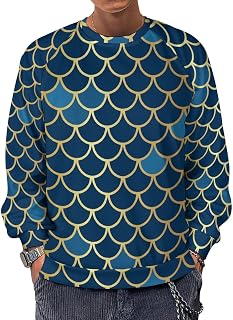 Metallic Shining Fish Scale Men's Crewneck Sweatshirt Long Sleeve Casual Pullover Sweater T-shirt Lightweight Tops