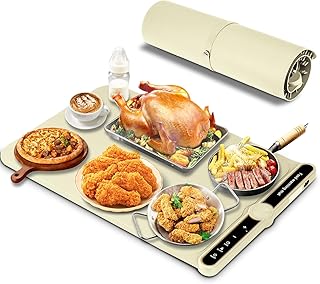 Silicone Warming Mat for Food, Fast Full Surface Heating Electric Warming Tray, 9 Level Temperature Adjustable Warming Kitchen Mat, Roll Up Food Warmer Mat for Countertop, Party, Travel