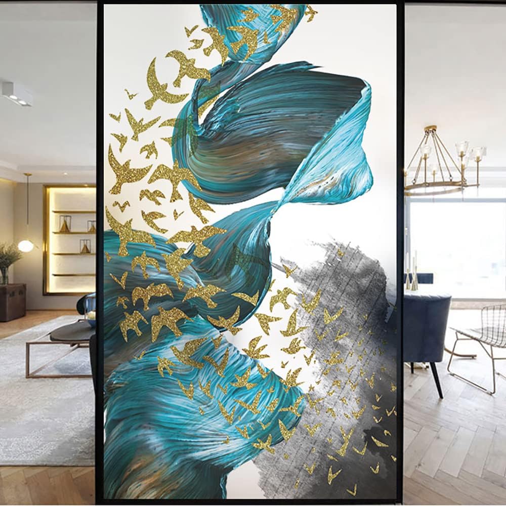 Abstract Texture Art Window Privacy Film Decorative Window Sticker No Glue Static Window Cling Frosted Window Decals 17.7"x70.9"(45x180cm)
