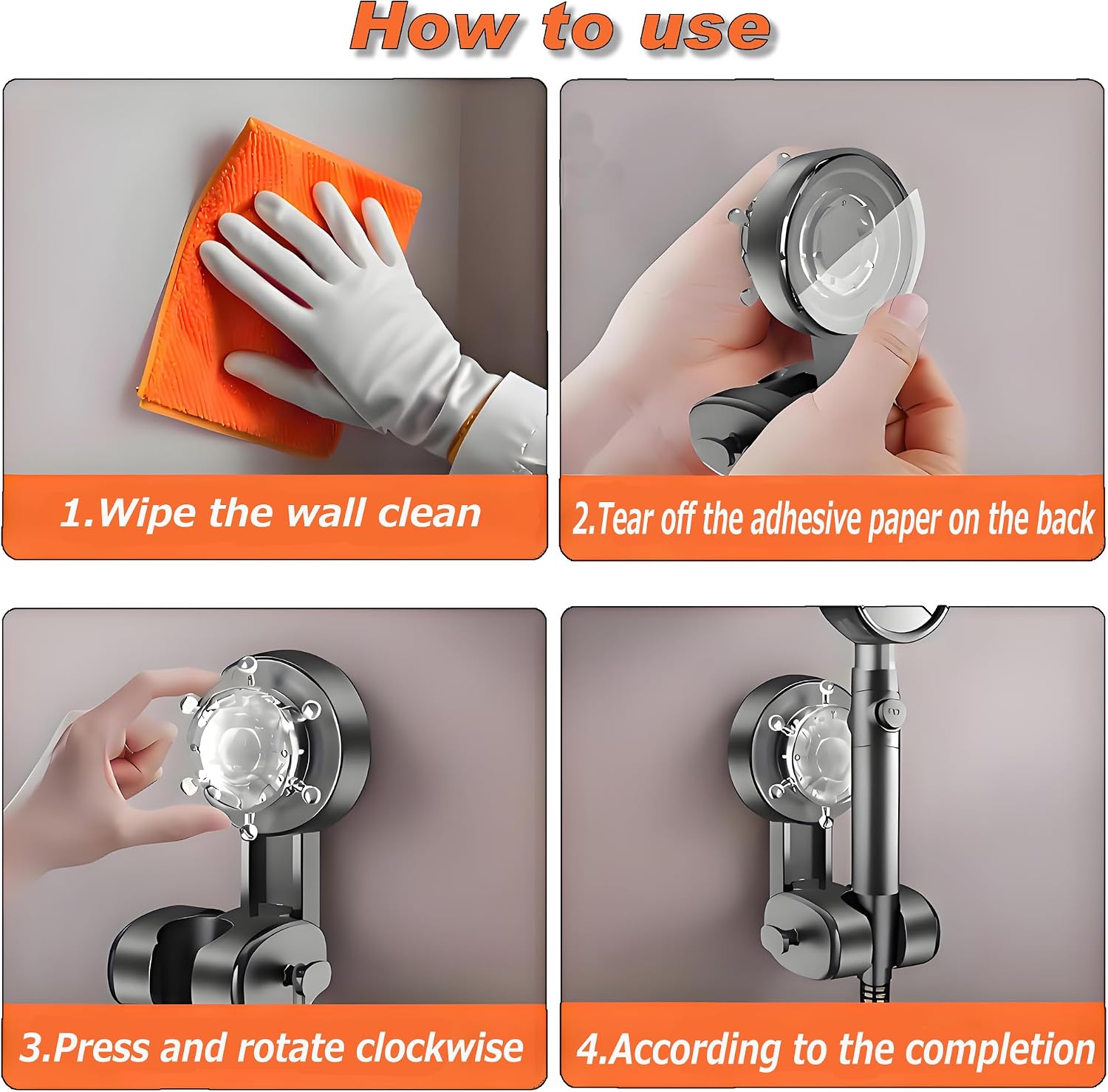 Adjustable Suction Cup Shower Head Holder – Wall Mounted Suction Bracket, Strong Suction Cup Wall Mount for Shower Hose, shower wand holder & Wall Mounted Suction Bracket (Grey)