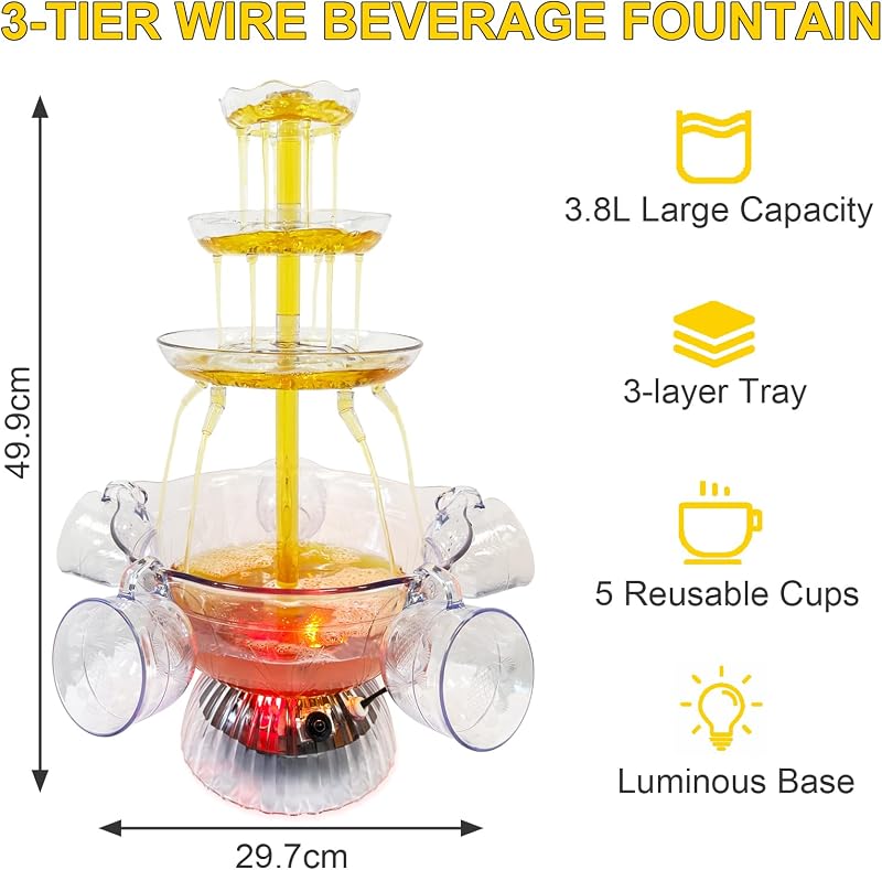 Umelee 3 szintes világító boros szökőkút LED alappal 3,8L party dekoráció