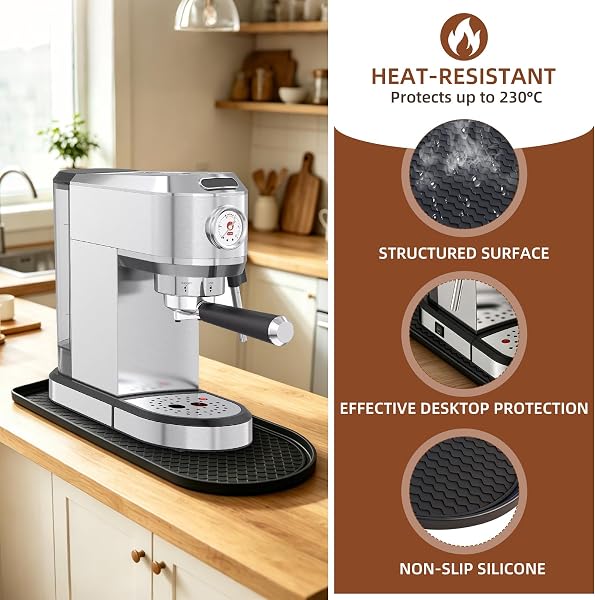 Silikonmatte Unterlage für Kaffeemaschine 40x20 cm – Hitzebeständige Abtropfmatte, Wasserdichte Kaffee Unterlegmatte passend für Philips LatteGo, De'Longhi, Ninja, Nespresso u.a. - 3