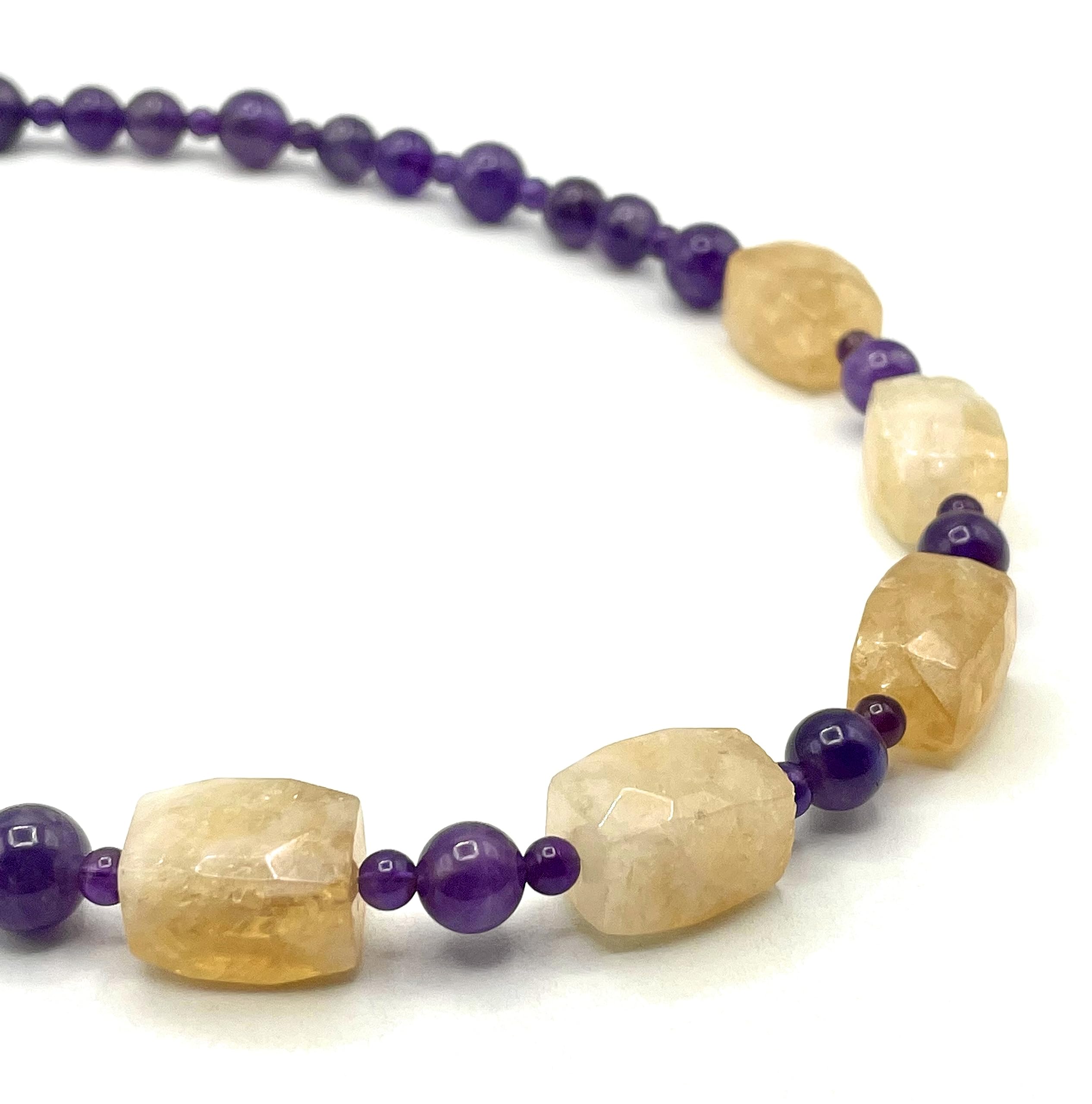 Collar de Citrino Amarillo y Amatista Viola, Plata 925, Joyas Artesanales de Piedras Naturales, Hecho a Mano en Italia