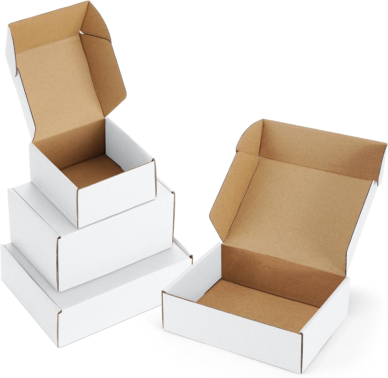 Assorted-Sizes-Shipping-Boxes-45-Pack: 4x4x2 & 6x4x3 & 7x5x2 Small-Shipping-Boxes-Mailers, White Corrugated-Cardboard-Boxes-for-Packing-Small-Business Mailing