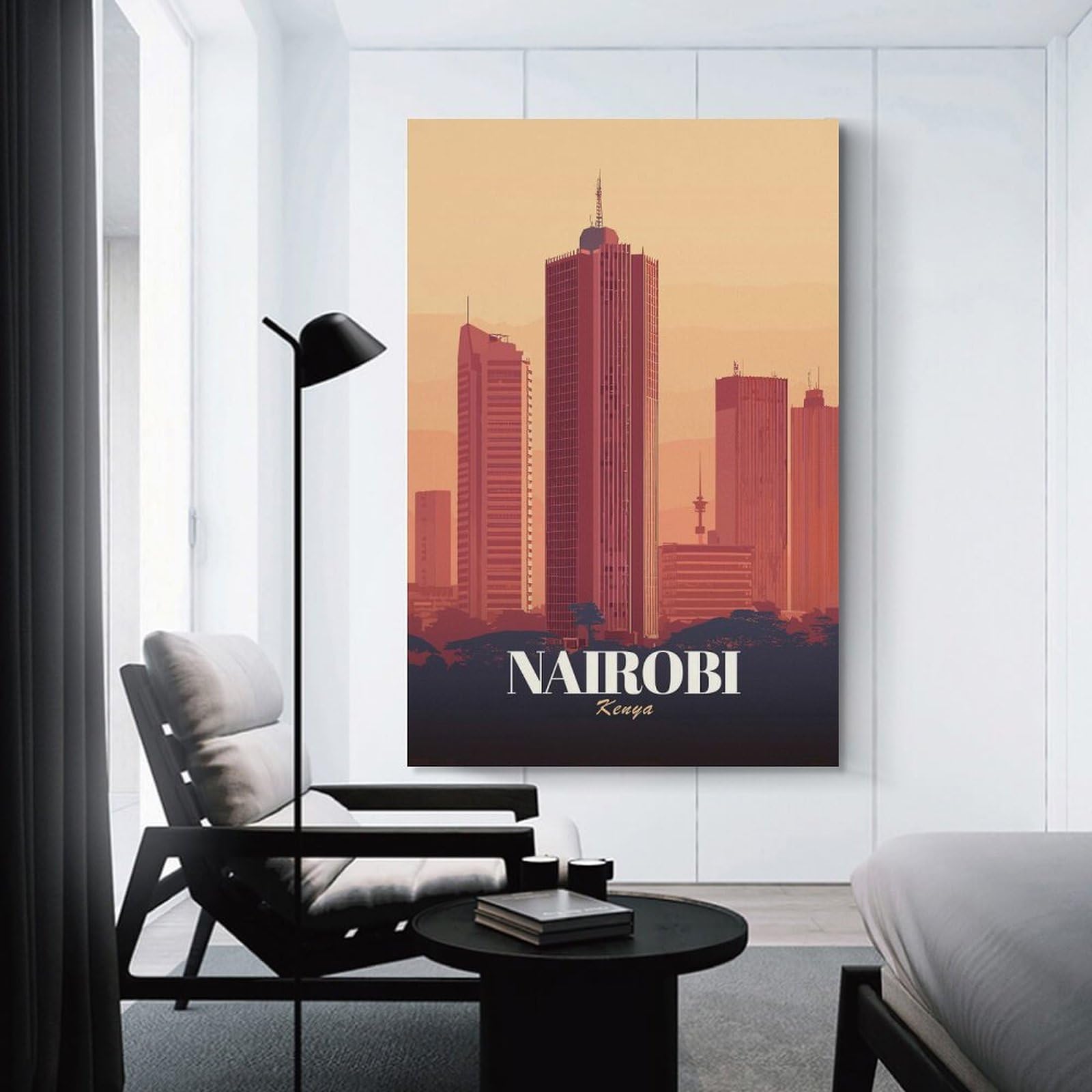 Junmoney Nairobi Kenya Skyline Illustration Room Decor Wall Art 20x30inch(50x75cm), for Entrance Spaces, Stair Walls Or Halls, A Neat Decor Update for Hallways
