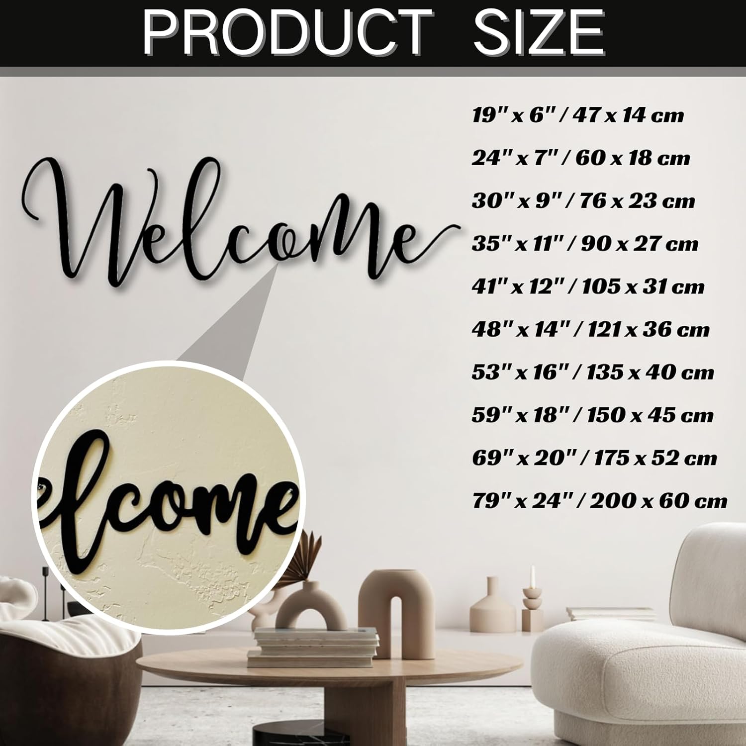 rumloch Welcome Wall Art Decor,Metal Welcome Signs for Outside,Modern Home Decor Wall Hangings (Black, 24"x7", Welcome Metal Sign)