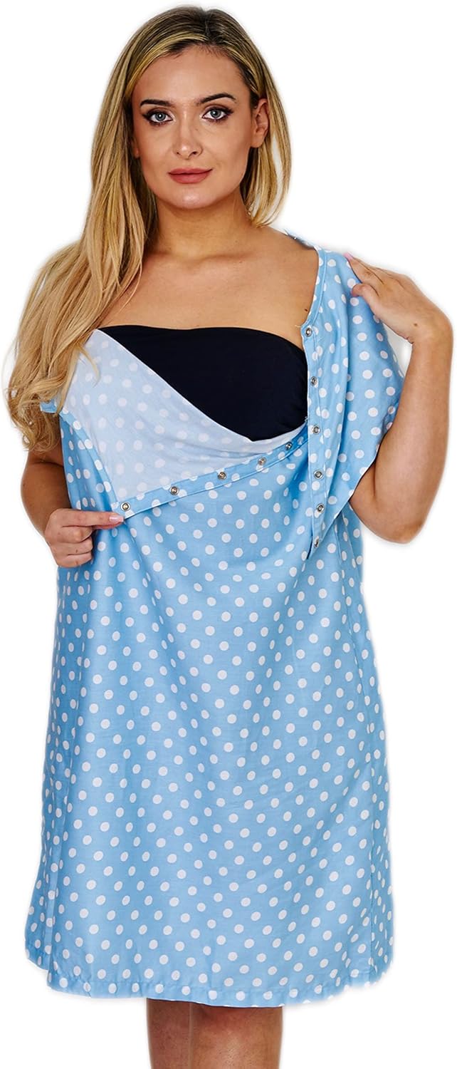 Hospital Gown for Women Labor & Delivery, 100% Cotton Easy Snap Back Closure, Shoulder Snap Polkadot Patient Gown